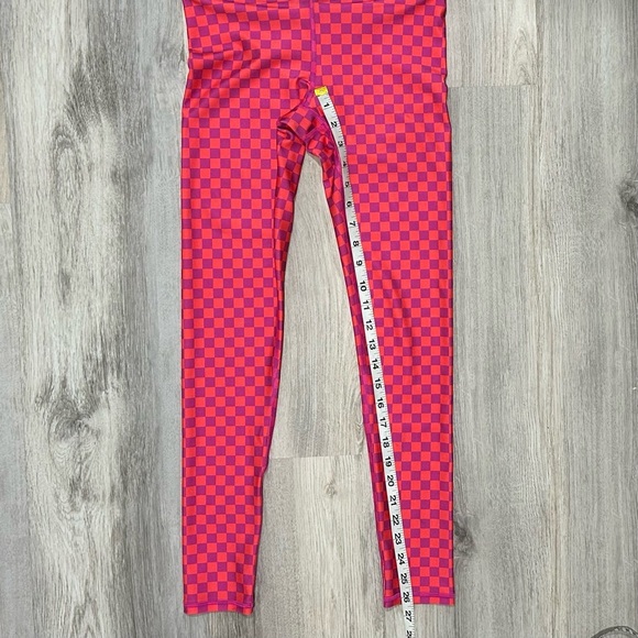 NWT Terez Athletic Leggings Pants Activewear Racing Check Melon Purple Size XS - Picture 5 of 7